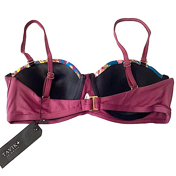 Tavik Maroon & Blue Floral Bikini Top Adjustable Straps New with Tags Size Small - Picture 5 of 16